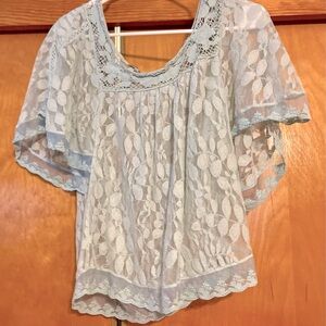 Charlotte Russe Light blue lace top with leaf detail